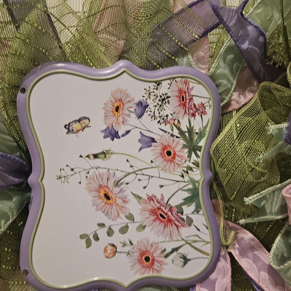 Hand Crafted Green and Purple Floral Wreath
